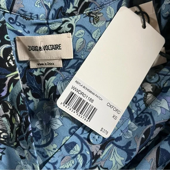NWT Zadig & Voltaire Refla bohemian Patch Oxford blue printed Dress - Picture 13 of 15